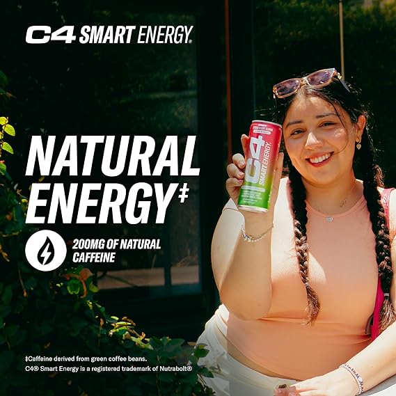 C4 Smart Energy Drink - Sugar Free Performance Fuel & Nootropic Brain Booster, Coffee Substitute or Alternative | Peach Mango Nectar 12 Oz - 12 Pack